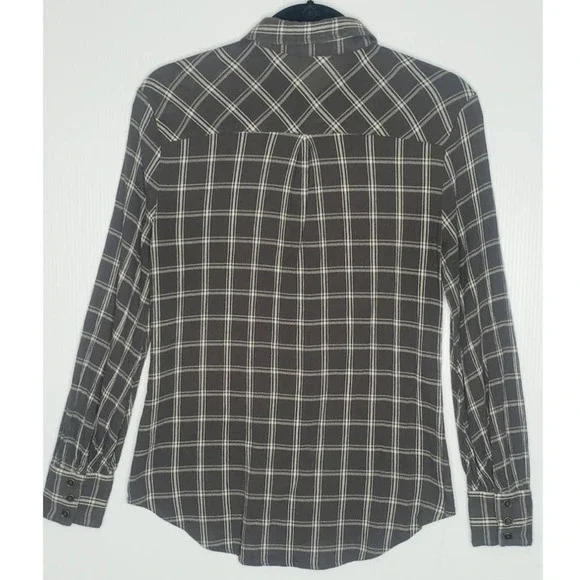Garnet Hill Organic Cotton Shirt Gauze Button Down Plaid Gray Women 8 Top Collar - Picture 7 of 8